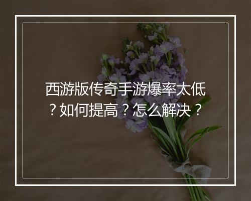 西游版传奇手游爆率太低？如何提高？怎么解决？