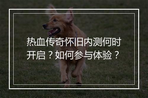 热血传奇怀旧内测何时开启？如何参与体验？