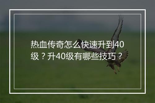 热血传奇怎么快速升到40级？升40级有哪些技巧？