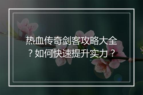 热血传奇剑客攻略大全？如何快速提升实力？