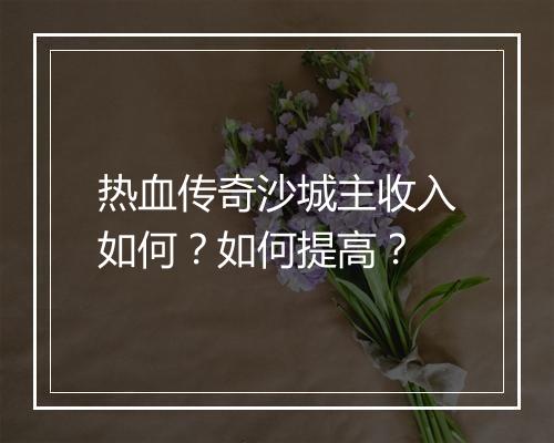 热血传奇沙城主收入如何？如何提高？
