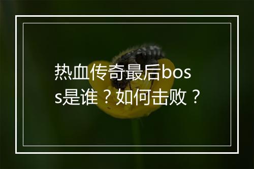热血传奇最后boss是谁？如何击败？