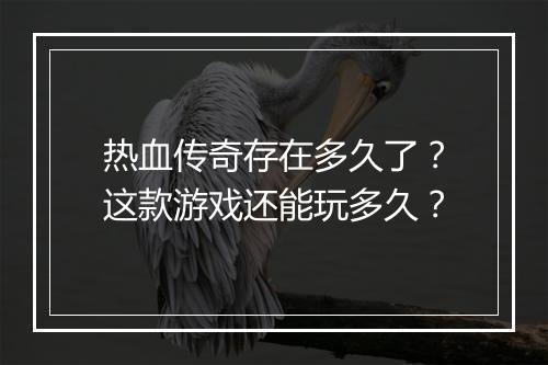 热血传奇存在多久了？这款游戏还能玩多久？