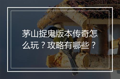 茅山捉鬼版本传奇怎么玩？攻略有哪些？
