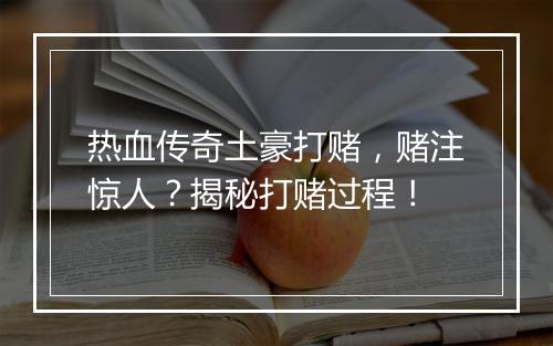 热血传奇土豪打赌，赌注惊人？揭秘打赌过程！