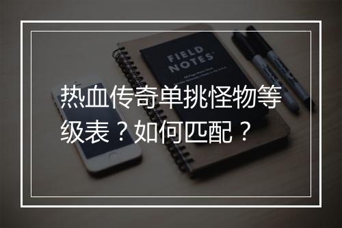 热血传奇单挑怪物等级表？如何匹配？