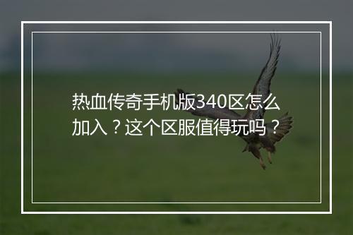 热血传奇手机版340区怎么加入？这个区服值得玩吗？