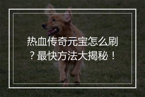 热血传奇元宝怎么刷？最快方法大揭秘！