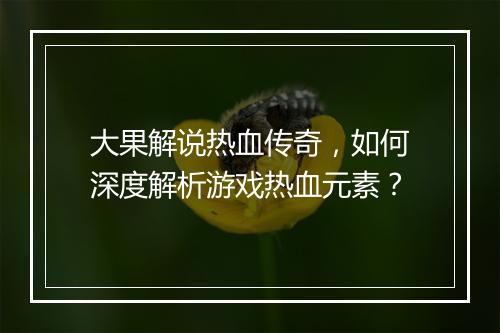 大果解说热血传奇，如何深度解析游戏热血元素？