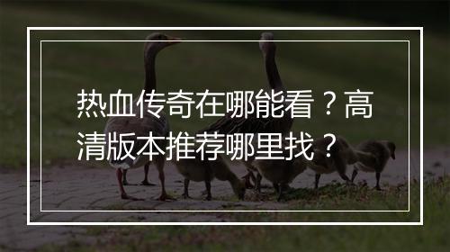 热血传奇在哪能看？高清版本推荐哪里找？