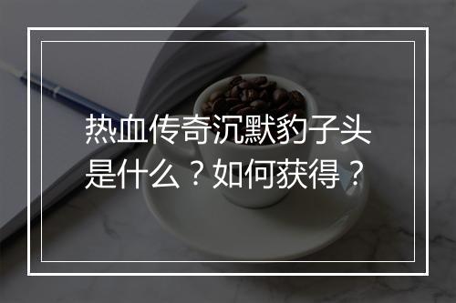 热血传奇沉默豹子头是什么？如何获得？
