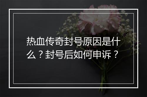 热血传奇封号原因是什么？封号后如何申诉？