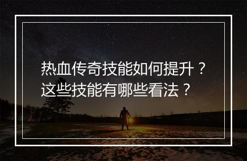 热血传奇技能如何提升？这些技能有哪些看法？