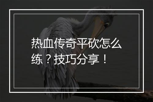 热血传奇平砍怎么练？技巧分享！