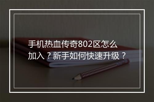 手机热血传奇802区怎么加入？新手如何快速升级？