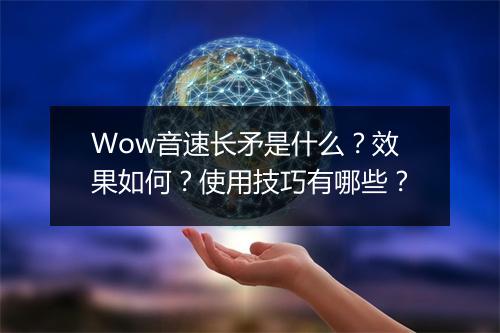 Wow音速长矛是什么？效果如何？使用技巧有哪些？