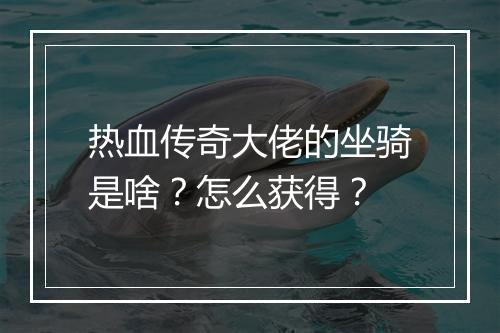 热血传奇大佬的坐骑是啥？怎么获得？