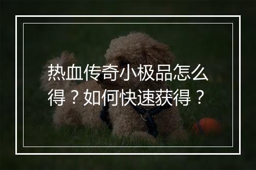 热血传奇小极品怎么得？如何快速获得？