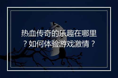 热血传奇的乐趣在哪里？如何体验游戏激情？