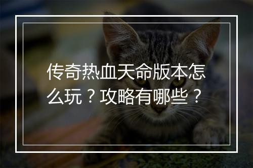 传奇热血天命版本怎么玩？攻略有哪些？