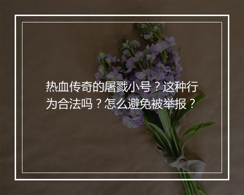 热血传奇的屠戮小号？这种行为合法吗？怎么避免被举报？