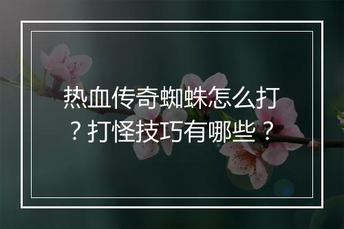 热血传奇蜘蛛怎么打?打怪技巧有哪些?