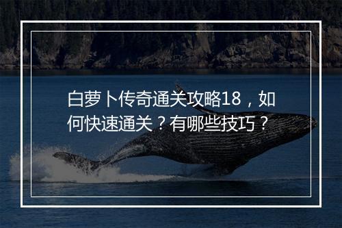 白萝卜传奇通关攻略18，如何快速通关？有哪些技巧？