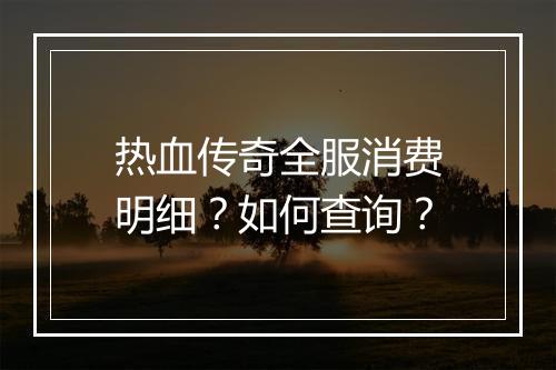 热血传奇全服消费明细？如何查询？