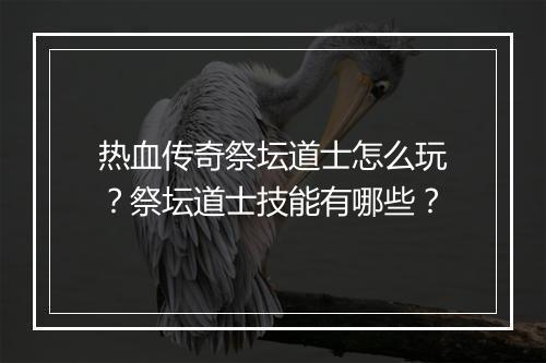 热血传奇祭坛道士怎么玩？祭坛道士技能有哪些？