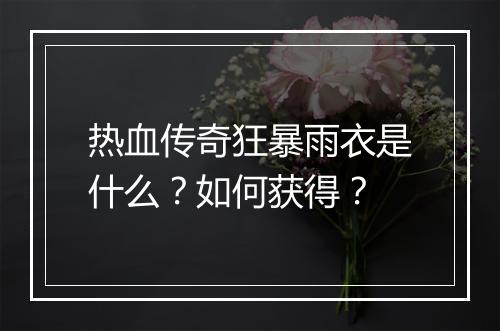 热血传奇狂暴雨衣是什么？如何获得？