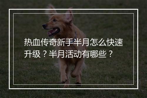 热血传奇新手半月怎么快速升级？半月活动有哪些？