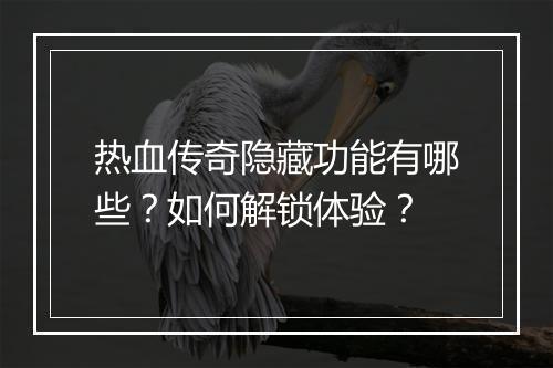 热血传奇隐藏功能有哪些？如何解锁体验？