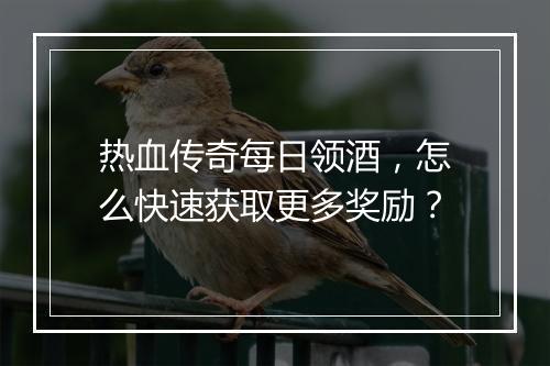 热血传奇每日领酒，怎么快速获取更多奖励？