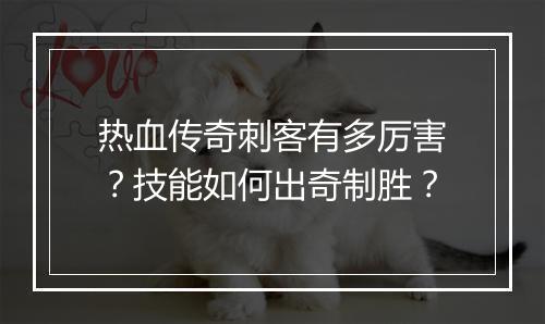 热血传奇刺客有多厉害？技能如何出奇制胜？