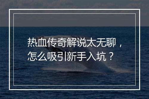 热血传奇解说太无聊，怎么吸引新手入坑？