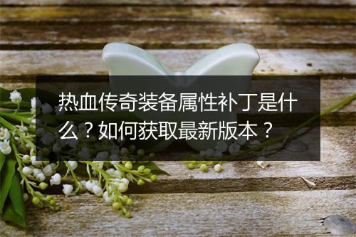 热血传奇装备属性补丁是什么？如何获取最新版本？