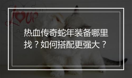热血传奇蛇年装备哪里找？如何搭配更强大？