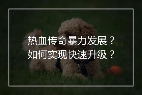 热血传奇暴力发展？如何实现快速升级？