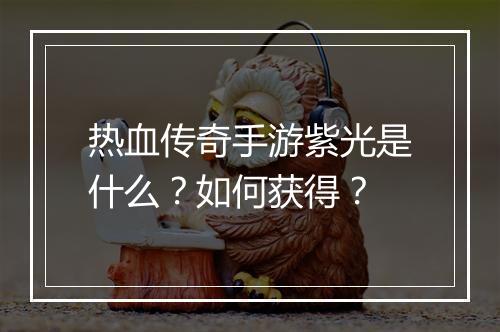 热血传奇手游紫光是什么？如何获得？