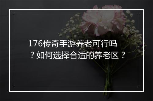 176传奇手游养老可行吗？如何选择合适的养老区？