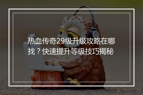 热血传奇29级升级攻略在哪找？快速提升等级技巧揭秘