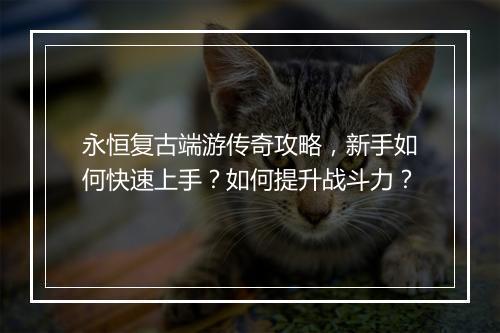 永恒复古端游传奇攻略，新手如何快速上手？如何提升战斗力？