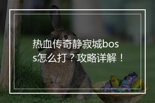 热血传奇静寂城boss怎么打？攻略详解！