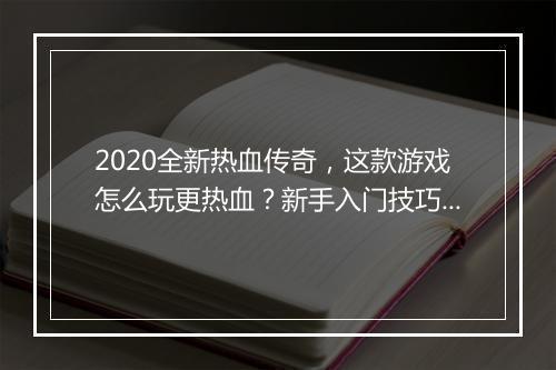 2020全新热血传奇，这款游戏怎么玩更热血？新手入门技巧有哪些？