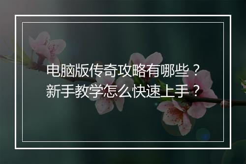 电脑版传奇攻略有哪些？新手教学怎么快速上手？