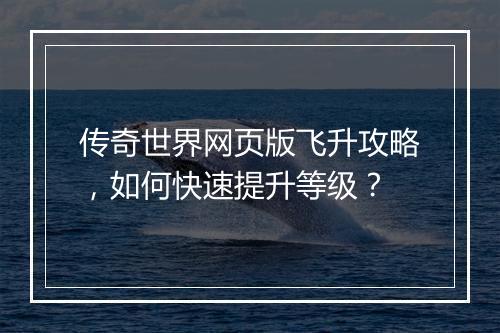 传奇世界网页版飞升攻略，如何快速提升等级？