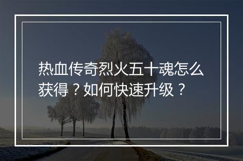 热血传奇烈火五十魂怎么获得？如何快速升级？