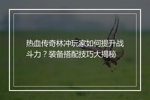 热血传奇林冲玩家如何提升战斗力？装备搭配技巧大揭秘