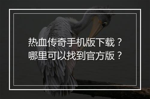 热血传奇手机版下载？哪里可以找到官方版？