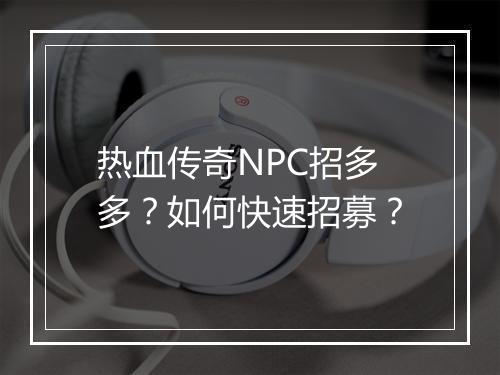 热血传奇NPC招多多？如何快速招募？